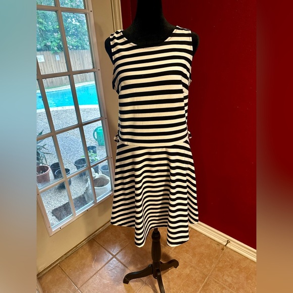 Connection 18 Black & White Striped Sleeveless Fit & Flare Dress Size Large - Picture 1 of 7